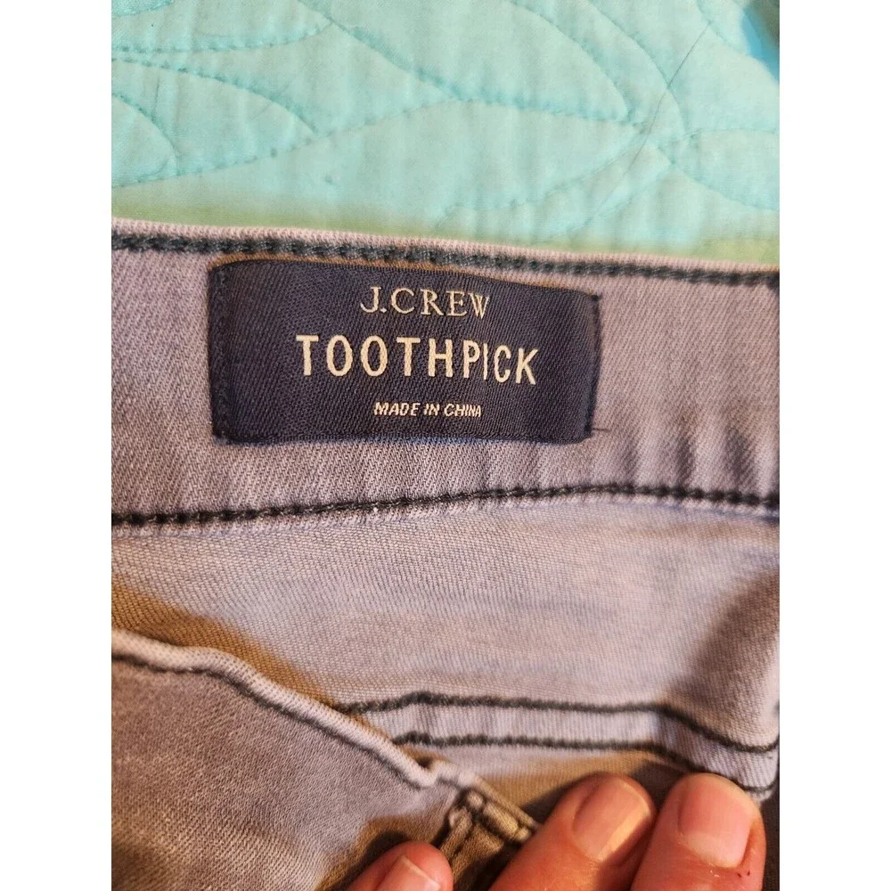 J.Crew Jeans Womens 28  Toothpick Gray Tapered Stretch Mid‎ Rise Distressed Hem
